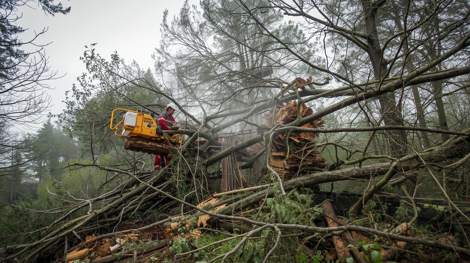 Mise en sécurité d'un arbre fissuré à Tarnos par un élagueur-grimpeur professionnel pour éviter une chute accidentelle.